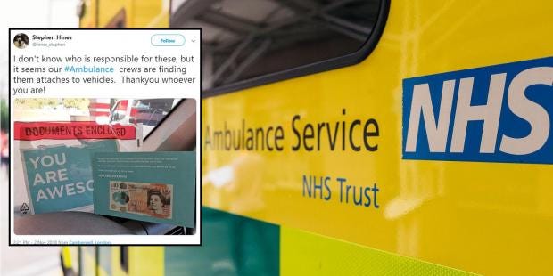 Image result for People are leaving heart-warming messages and money on London ambulances to say thank you