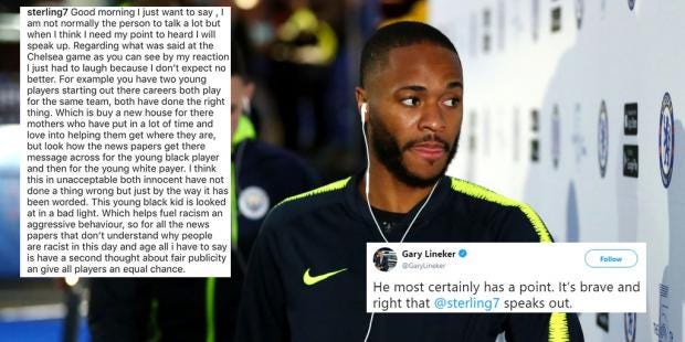 Raheem Sterling is being praised for his comments on ...