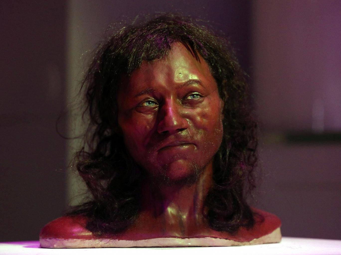 A full facial reconstruction model of Cheddar Man's head, based on the skull Britain's oldest complete skeleton. PA