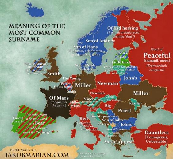 This map shows the most common surnames in Europe | indy100