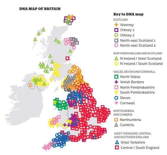 DNA map of Great Britain (University of Oxford via The Independent)