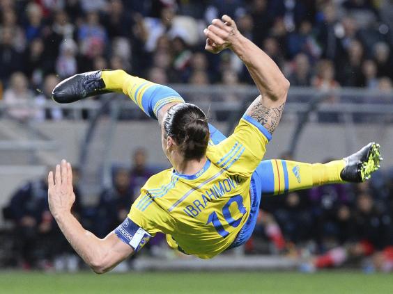 Image result for zlatan scoring for sweden