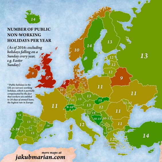 the map of europe according to who gets the most holiday the map of europe according to who gets the most holiday