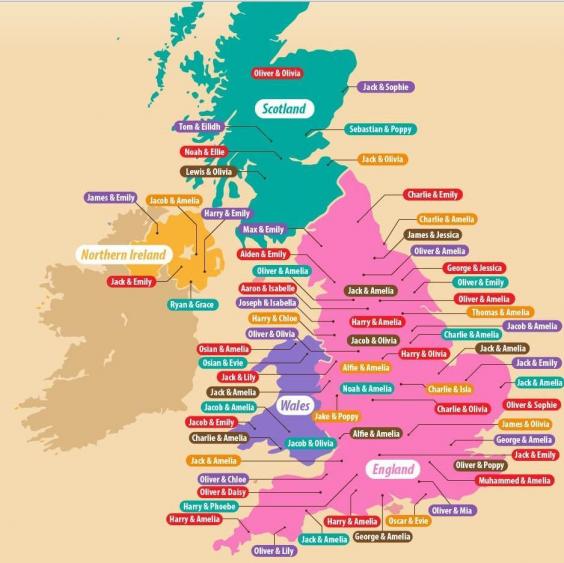 This map shows the most popular baby names in every UK ...