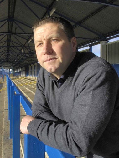 Manager, Geraint Williams, on the terraces at Layer Road