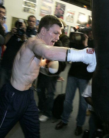 Hatton prepares for Juan Urango during a workout in Las Vegas