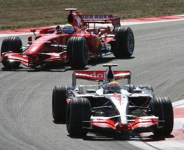 Hamilton leads Felipe Massa, but the Brazilian will start on pole for the Turkish GP