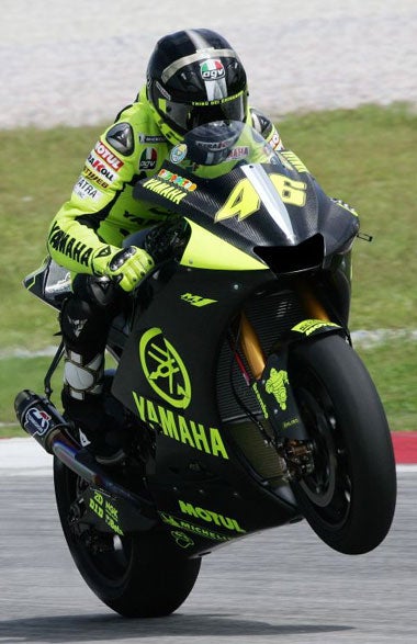 Rossi tests his new Yamaha at the Sepang circuit in Malaysia
