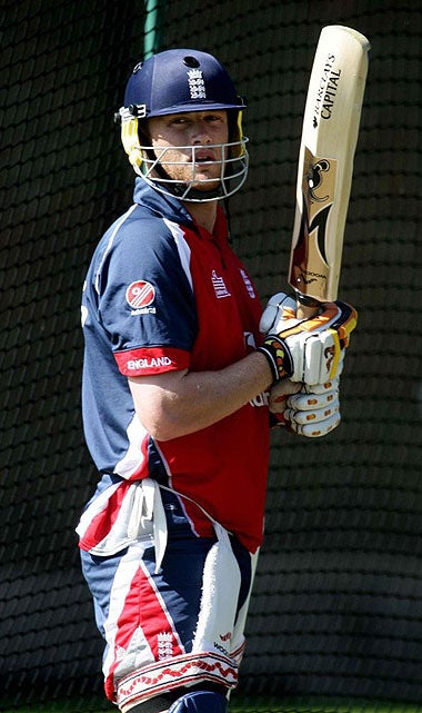 Andrew Flintoff tests his fitness in the Edgbaston nets yesterday