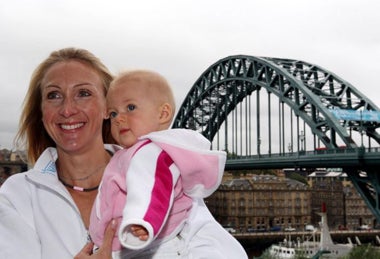 Paula Radcliffe and her daughter, Isla, in Newcastle, where she is hoping to win a third Great North Run
