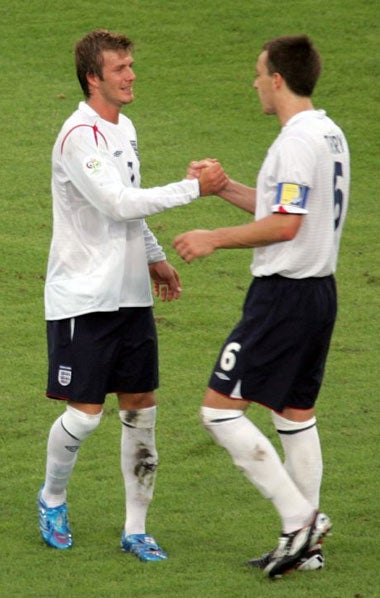 Terry will take over as captain from David Beckham (left)