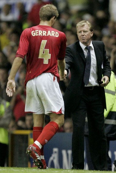 Gerrard leaves the field after making his debut on the right-wing against Greece