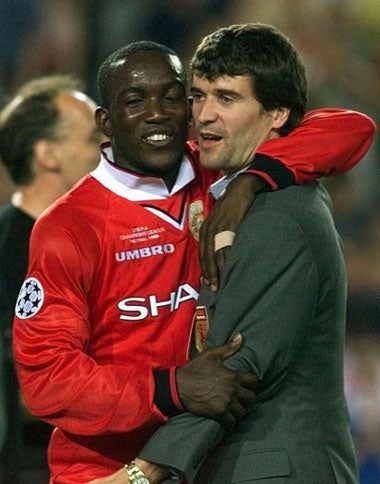 Yorke and Keane after winning the Champions' League in 1999