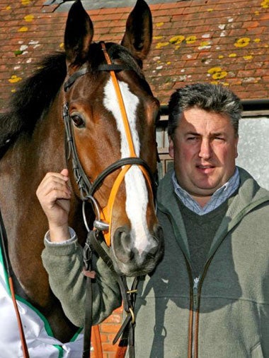 Trainer Nicholls with Kauto Star at Manor Farm Stables