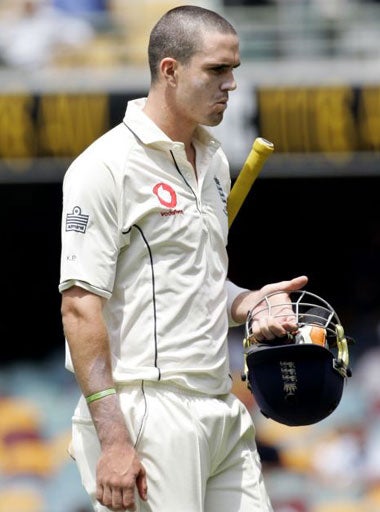 Pietersen is dismissed during the first Ashes Test at the Gabba