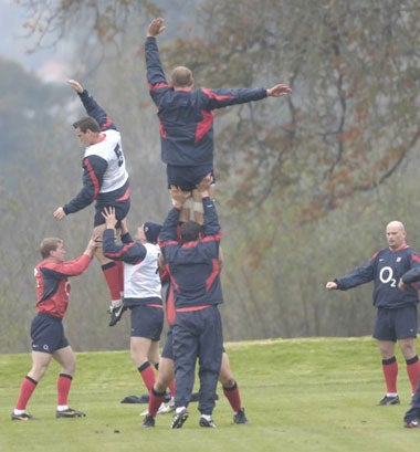 England players run through a line-out routine during training