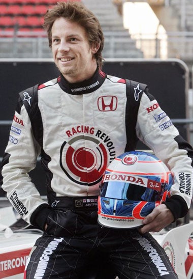 Button was in Barcelona to get his first taste of the new Honda RA106 that he will race this year