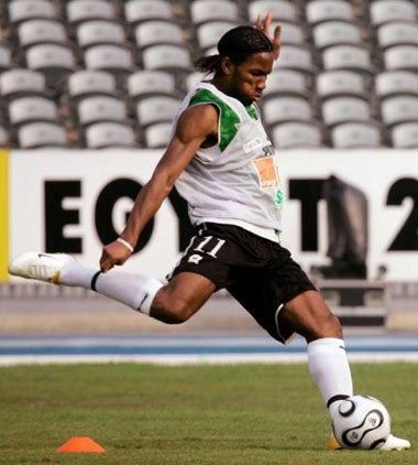 Chelsea's Didier Drogba in training with Ivory Coast squad