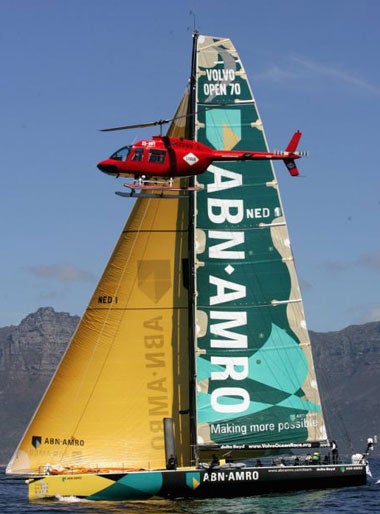 ABN Amro 1 is escorted to shore after arriving in Cape Town