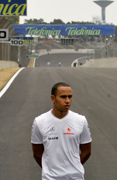 Hamilton inspects the Interlagos circuit ahead of Sunday's race