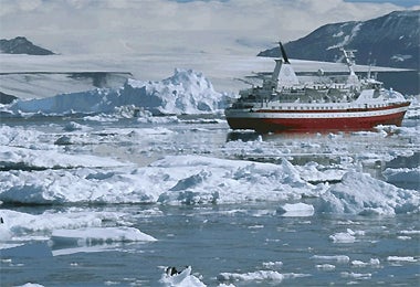 The H.M.S. Explorer photographed last year among ice floes Antarctic Peninsula CREDIT: J&amp;A SCOTT/NHPA/Photoshot