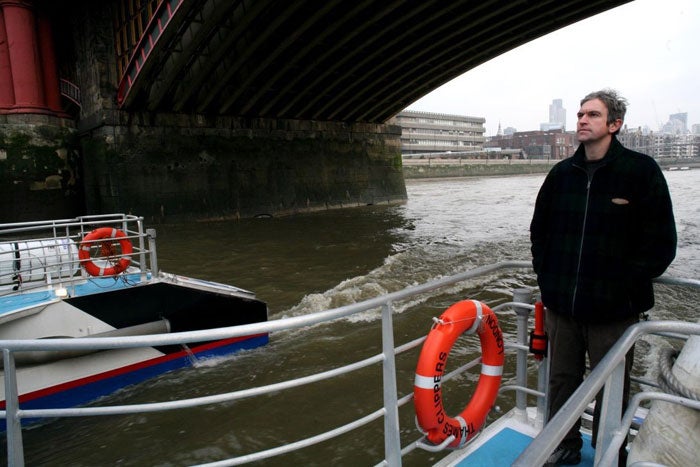 Richard blags a lift to work on a barge © Ben Graville