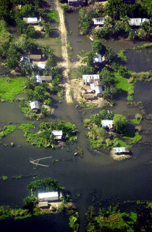 Majuli, in the river Brahmaputra in Assam, is being washed away by flood waters