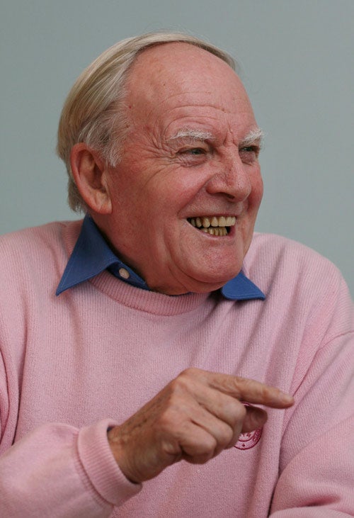 Bill Nankeville, who finished sixth in the 1500 metres at the 1948 London Olympics, enjoys a joke at Ashford Manor Golf Club