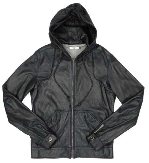 Hooded leather jacket, £570, by Mike &amp; Chris, from KJ's Laundry