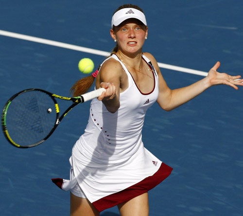 Chakvetadze during her 6-2, 2-6,6-4 win over Agnieszka Radwanska at the Dubai Tennis Championships