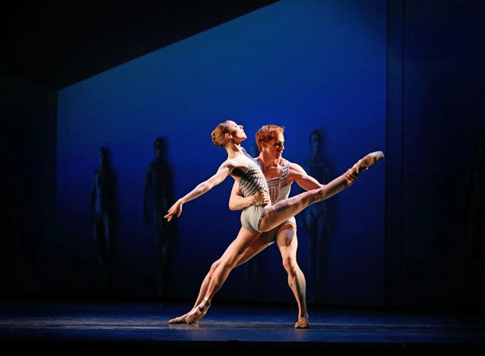 Sarah Lamb and Edward Watson in Christopher Wheeldon’s new ballet, ‘Electric Counterpoint’ © Peter MacDiarmid/Getty Images