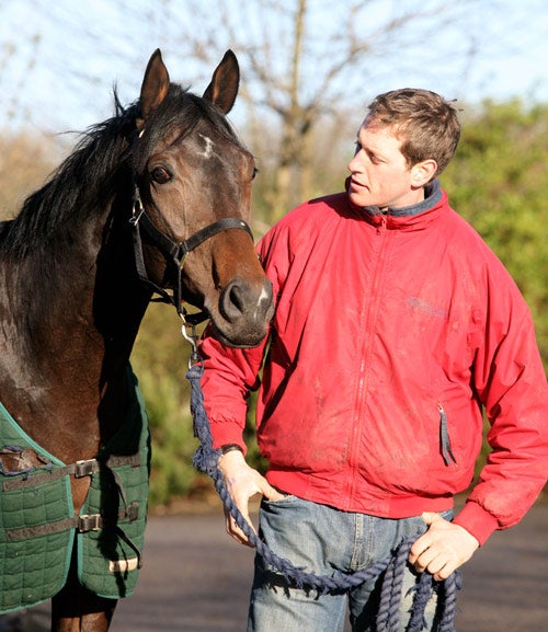 Charlie Longsdon with his Triumph Hurdle hope Songe at his Hornbeam yard in Moreton-in-Marsh, deep in the Cotswold countryside