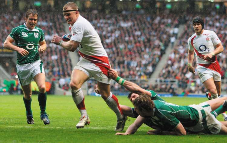 England's man of the match Jamie Noon powers through to score the final try against Ireland
