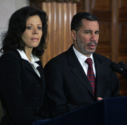 New York Governor David Paterson with his wife Michelle at a press conference yesterday
