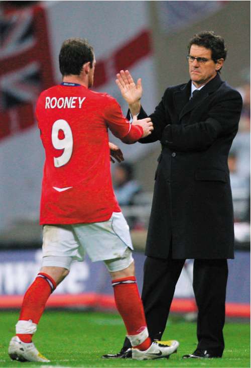 Capello and his assistants think of Rooney as the single specialist striker, supported by Steven Gerrard and two wide players in England's attack
