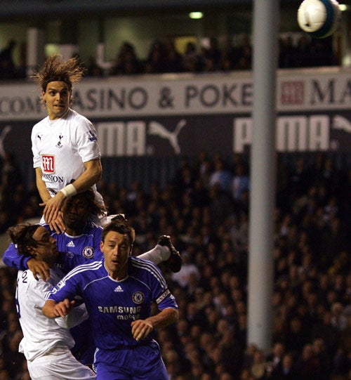 Jonathan Woodgate scores Tottenham's first goal in an amazing match at White Hart Lane