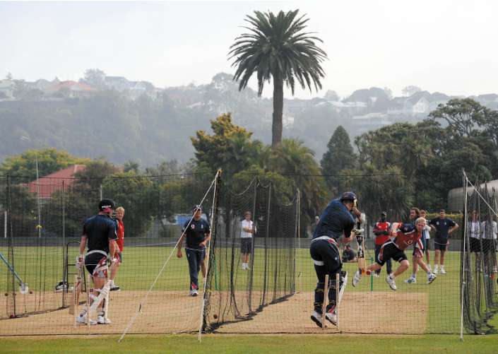 England's players practise in the nets yesterday ahead of tonight's decisive third Test with New Zealand at McLean Park in Napier