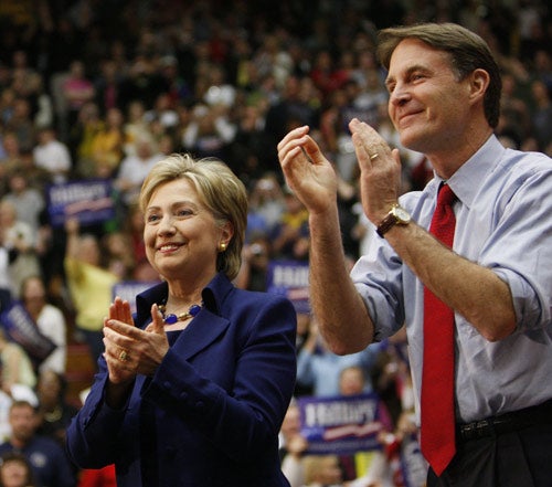 Hillary Clinton and Indiana Senator Evan Bayh on the campaign trail