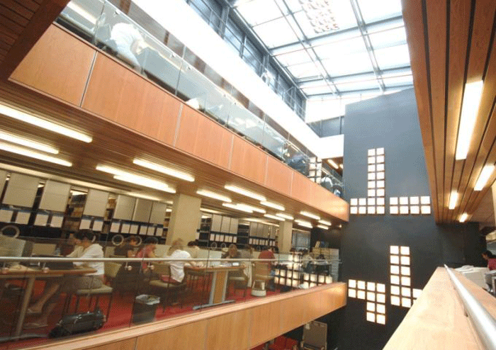 The new library at Leicester University is a clean, modern space filled with plenty of natural light