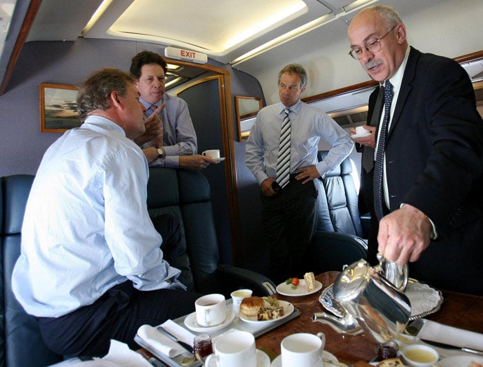 Tony Blair, seen travelling on the Royal Flight to meet Angela Merkel, was keen on a dedicated plane