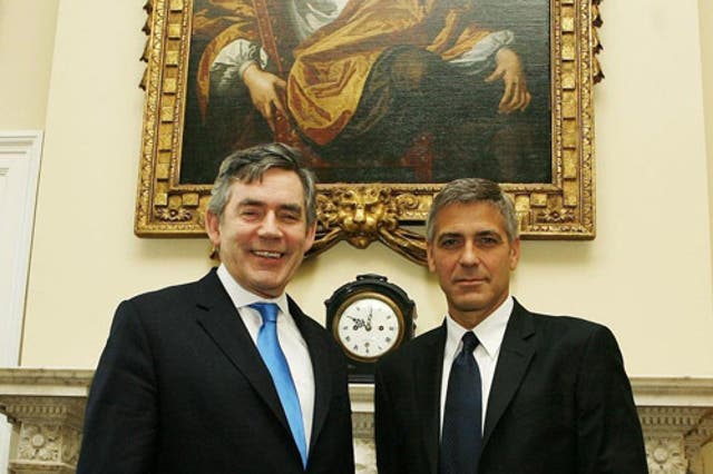 George Clooney meets Prime Minister, Gordon Brown at Downing Street