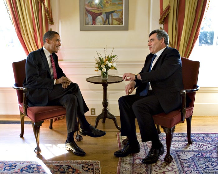 Gordon Brown meets with presidential hopeful Barack Obama yesterday