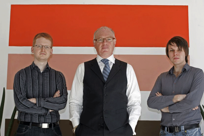 Meet the new boss: Kevin Hands of Hachette flanked by James Welch, left, and Neil Wilkes at Hachette headquarters in central London © Will Wintercross