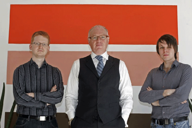 Meet the new boss: Kevin Hands of Hachette flanked by James Welch, left, and Neil Wilkes at Hachette headquarters in central London © Will Wintercross