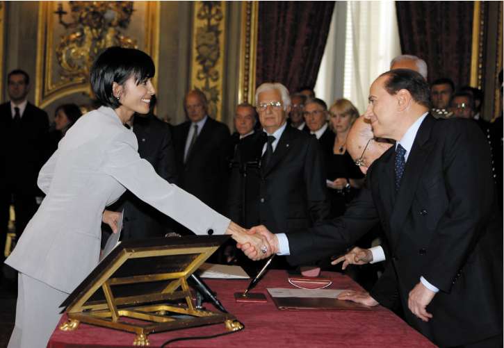 Berlusconi greets Mara Carfagna, Equal Opportunities Minister in his new cabinet
