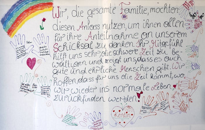 A poster made by the family of Josef Fritzl who kept his daughter prisoner for 24 years, on display in their home town