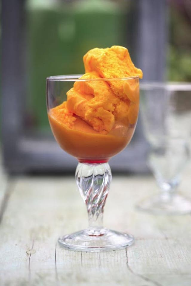 Mango, rose-water and lime sorbet makes a refreshing dessert © Lisa Barber