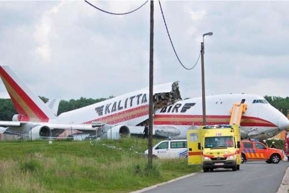 Four injured as cargo plane splits in two on take-off in Belgium