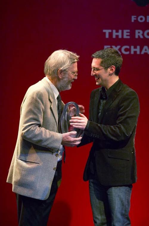 Prize moment: Ben Musgrave (right) receives the Bruntwood award from the actor Sir Tom Courtenay