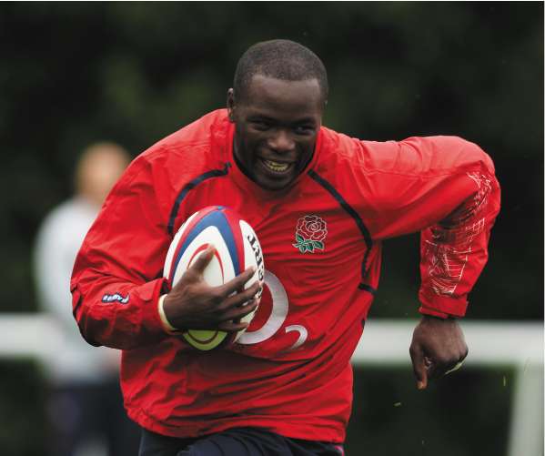 The England winger Topsy Ojo trains at Bath University yesterday during preparations for match against the Barbarians at Twickenham on Sunday